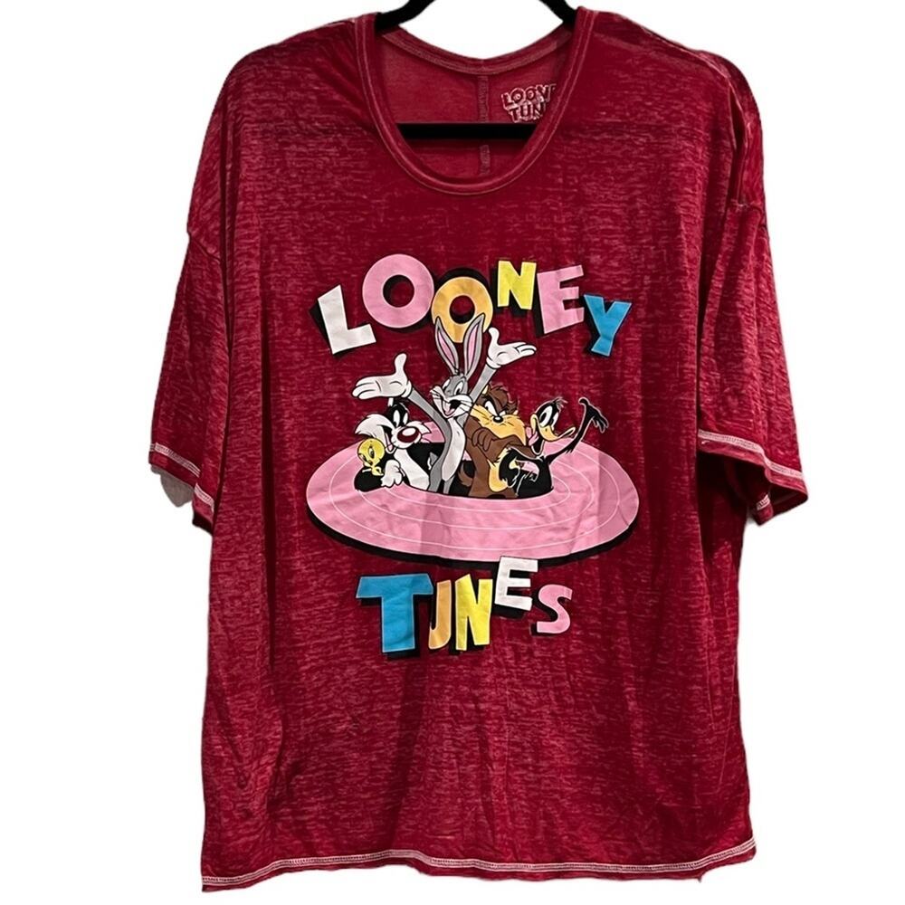 Looney Tunes Sleep Shirt Womens 2X Red Short Sleeve Graphic Nightshirt Plus Size